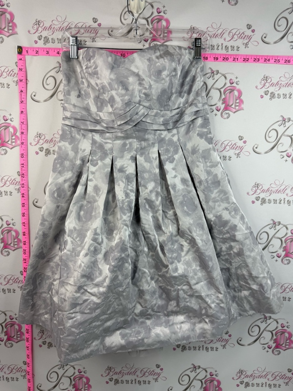 Strapless dress pleated grey Floral Jacquard Party Dress in Light Gray